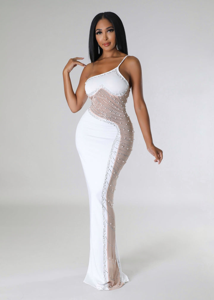 One Shoulder Beads Embroidered Bodycon Dress