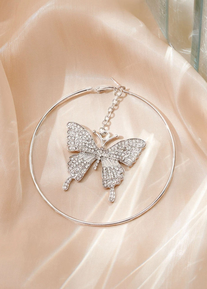 Rhinestone Butterfly Decor Circle Earrings