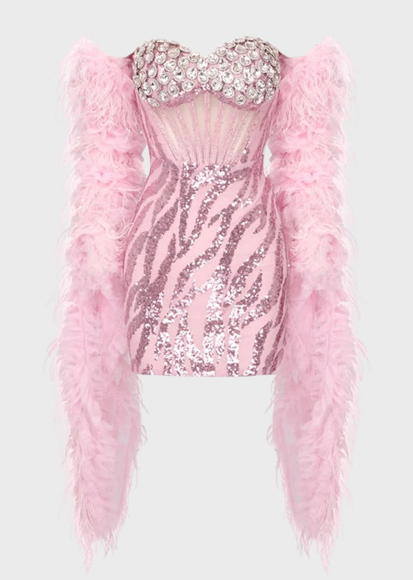 Malinda Mini Dress With Feather Boa