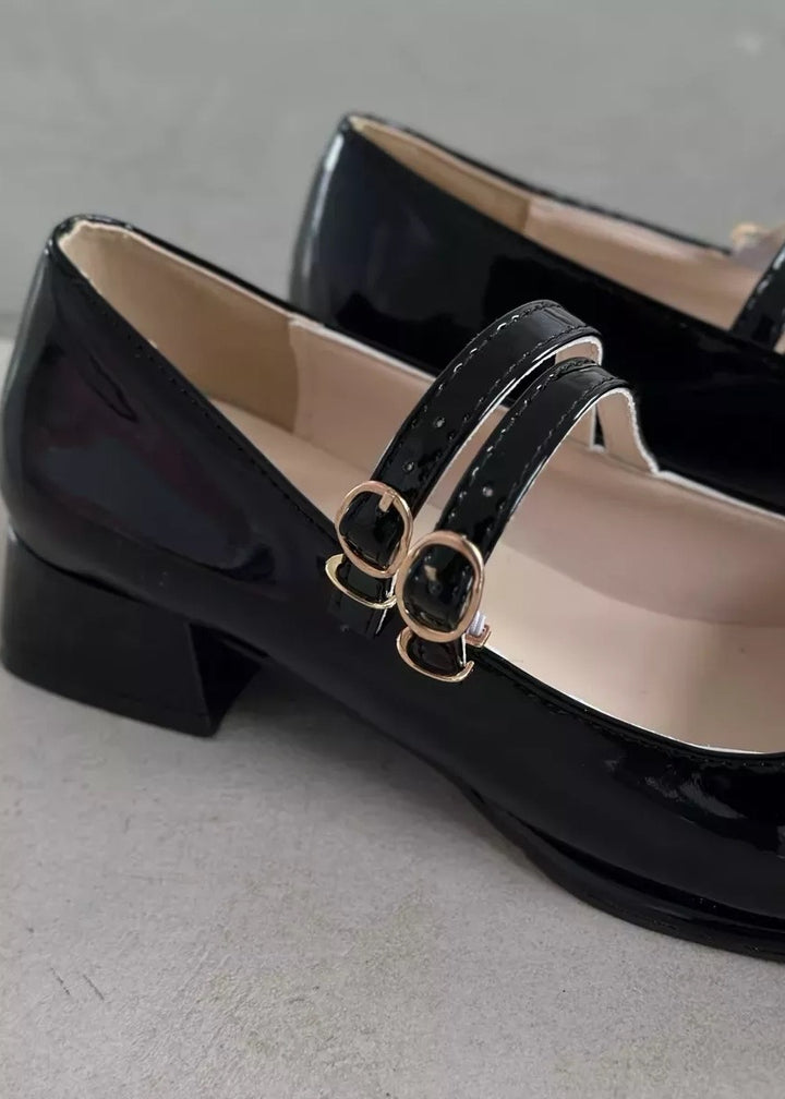 Patent Leather Square Toe Low Heel Shoes