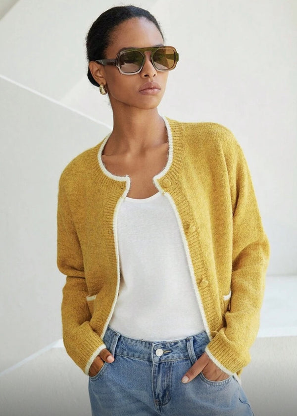 Round Neck Button Down Pocket Cardigan