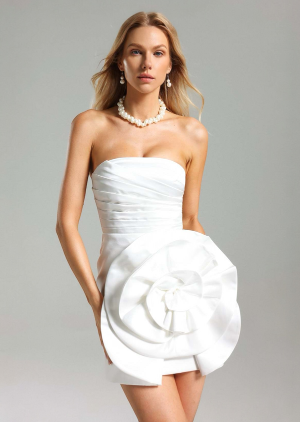 Structured Strapless Floral Mini Dress