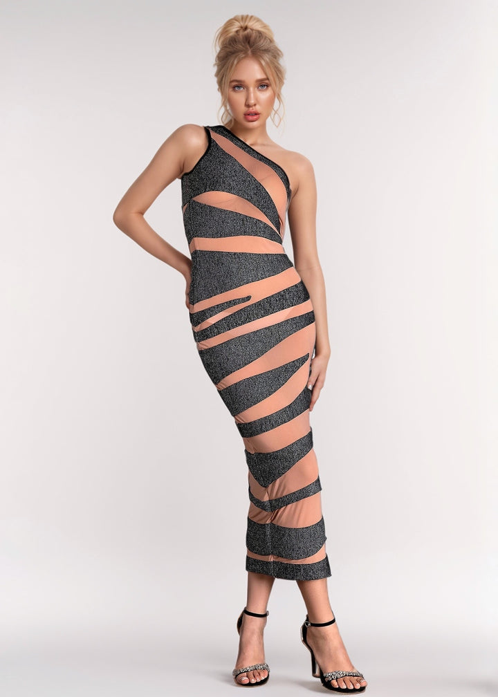 SASHA One-Shoulder Striped Dress