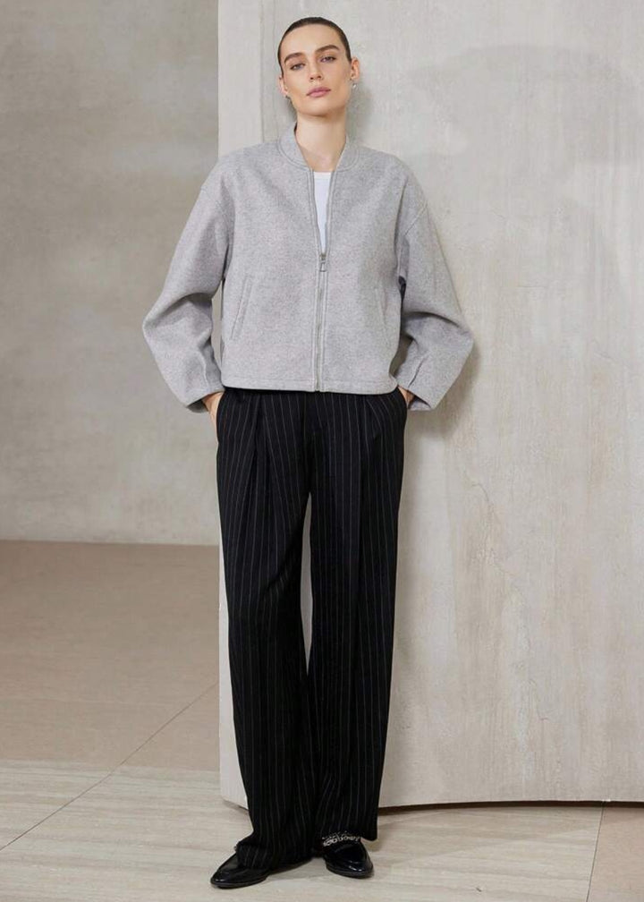 Felted Zip Front Cropped Bomber Jacket