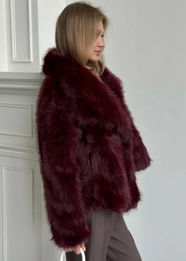 Eco-Fur Lapel Collar Short Jacket