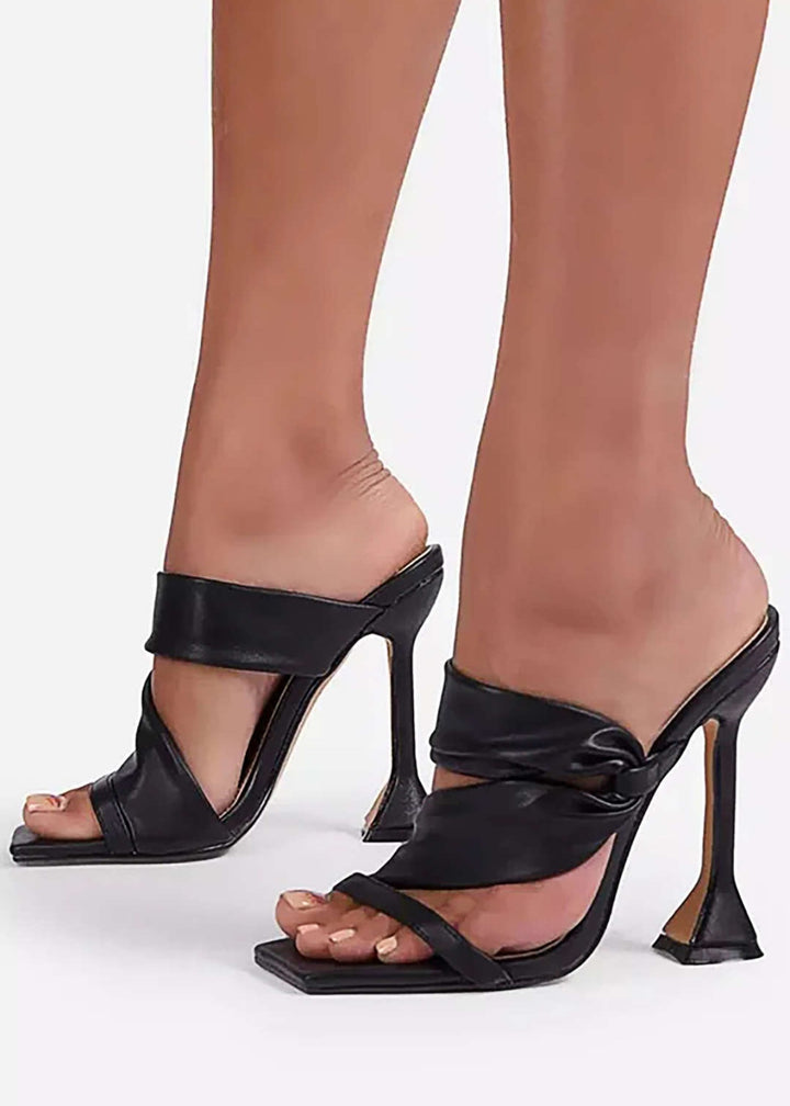 Square Toe Ruched High-Heeled Sandals