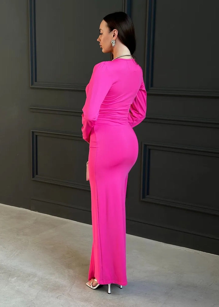 Deep V-Neck Long Sleeve Maxi Dress