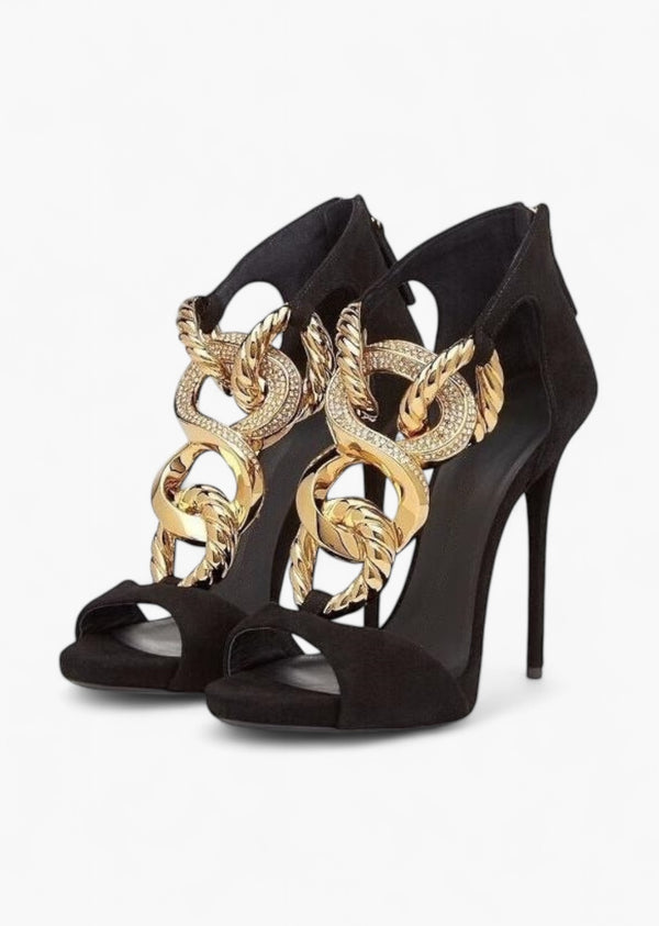 Golden Chain Decor Heeled Sandals