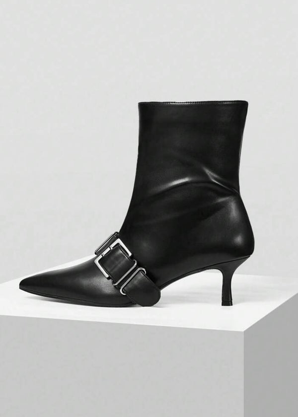 Ankle Boots with Pointed Toe and Buckles