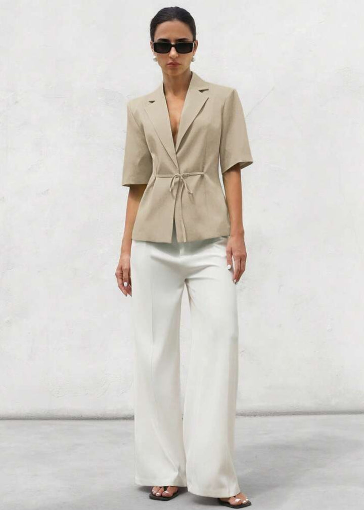 Lapel Neck Short Sleeve Tie Blazer