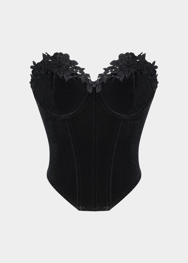 Lace Decor Velvet Bustier Corset Top