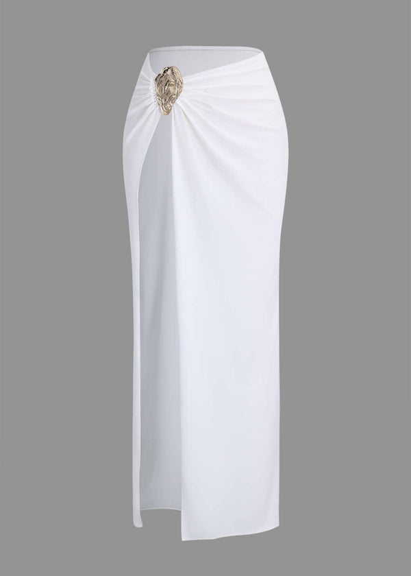 Metallic Brooch Ruched Cover-Up Skirt