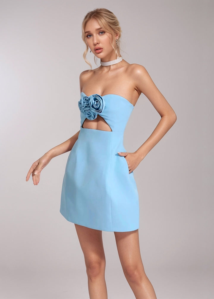 Annabel Strapless Stereo Flower Cutout Mini Dress