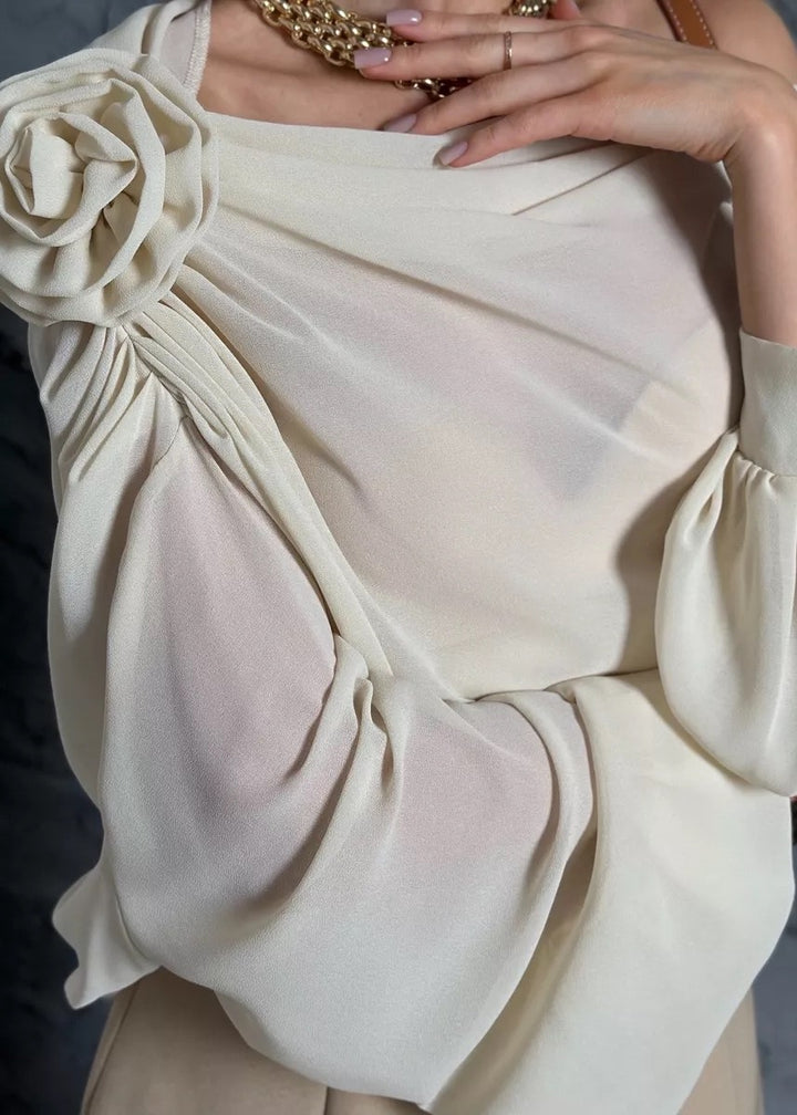 One-Shoulder Long Sleeve Chiffon Blouse