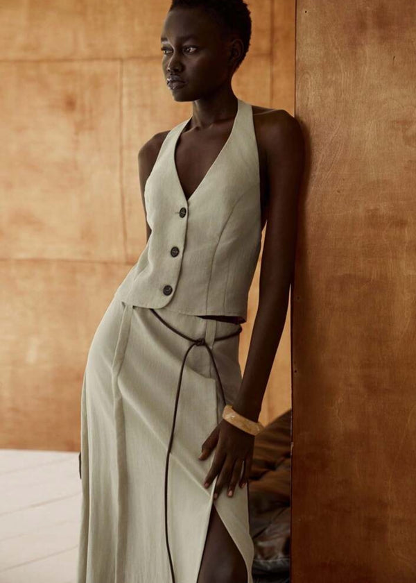 Halter Neckline Button Front Vest Top