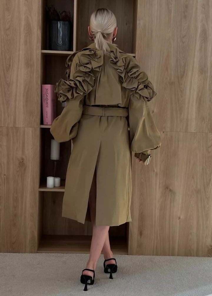 Sybil Ruffle Shoulder Trench Coat