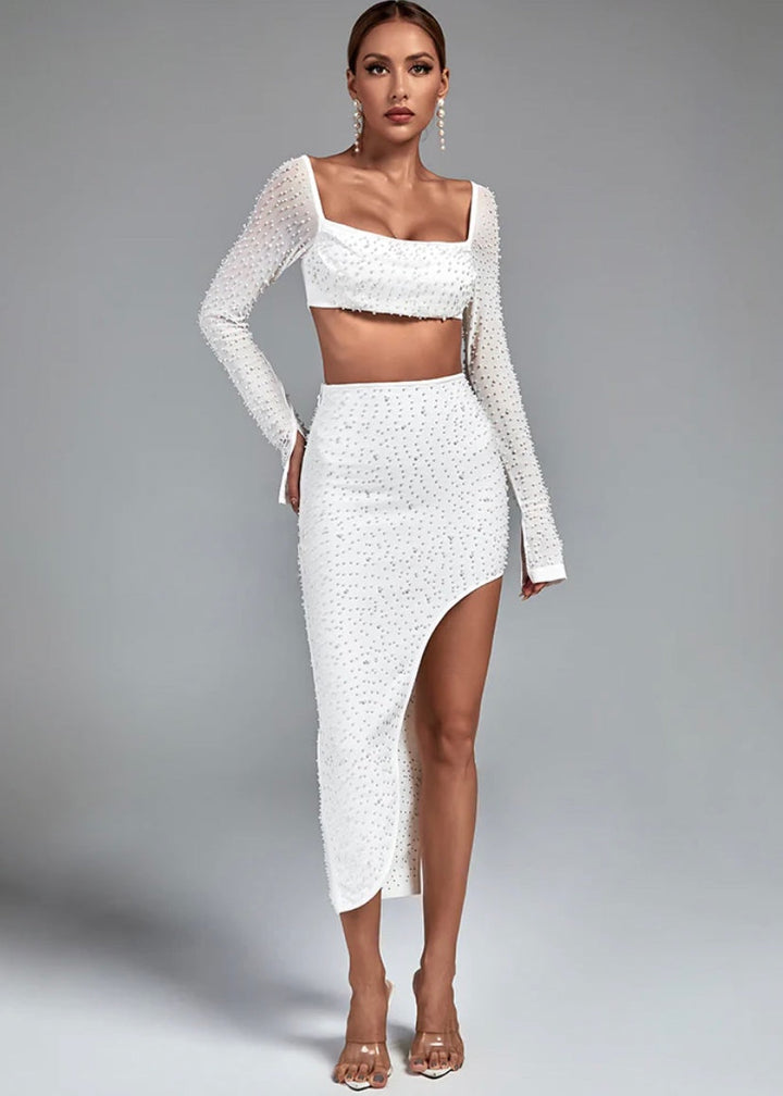 Mesh Beading Pearl Two-Piece Set