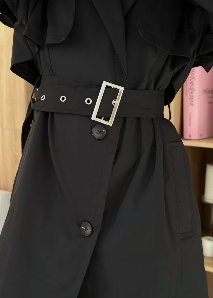 Sybil Ruffle Shoulder Trench Coat