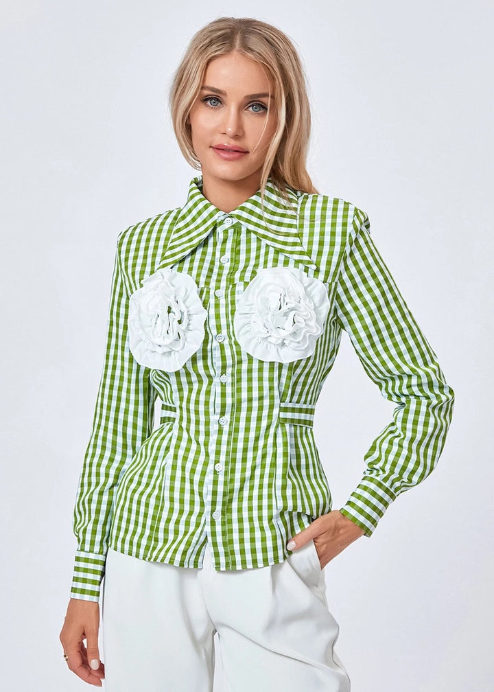 Harmony 3D Floral Decor Plaid Shirt