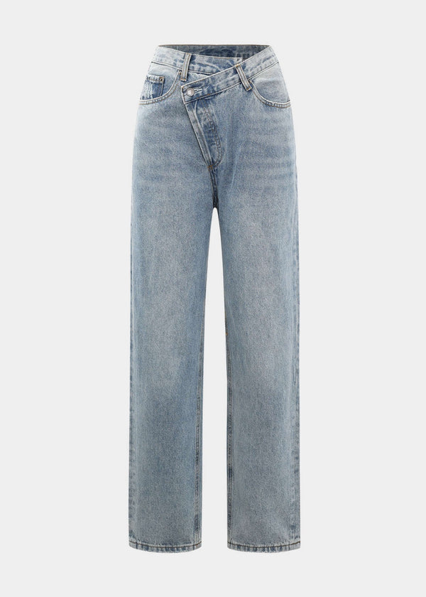 Asymmetric Waist Straight Leg Jeans