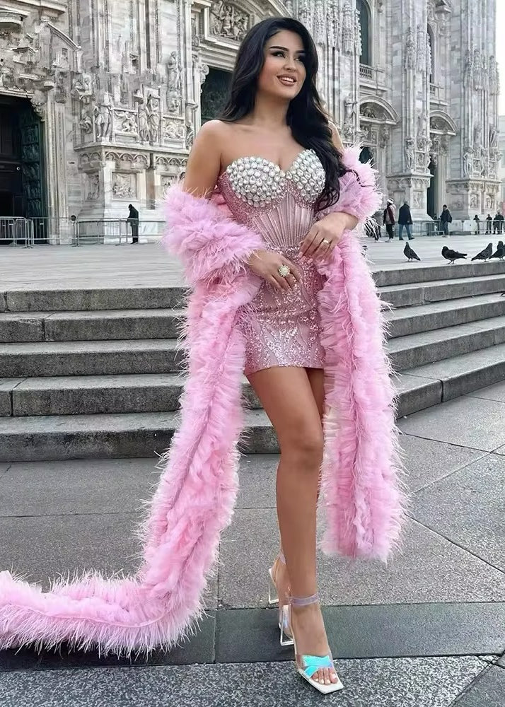 Malinda Mini Dress With Feather Boa