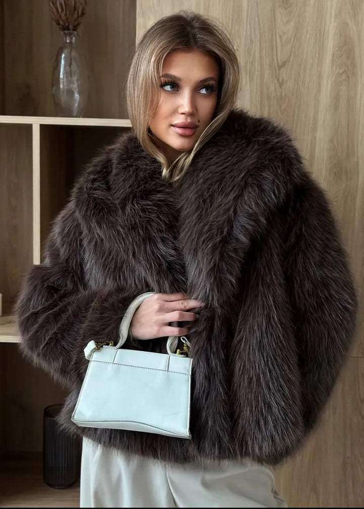 Eco-Fur Lapel Collar Short Jacket