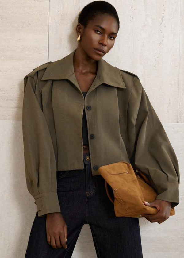Cropped Collared Button Front Utility Jacket