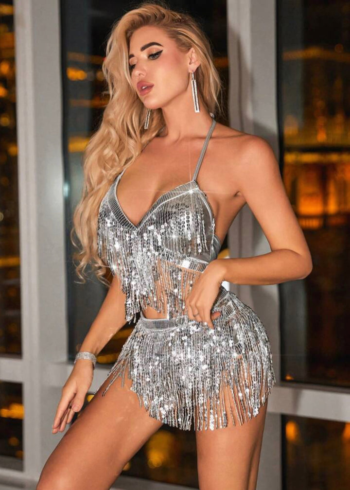 Sequined Tassel Two-Piece Party Set
