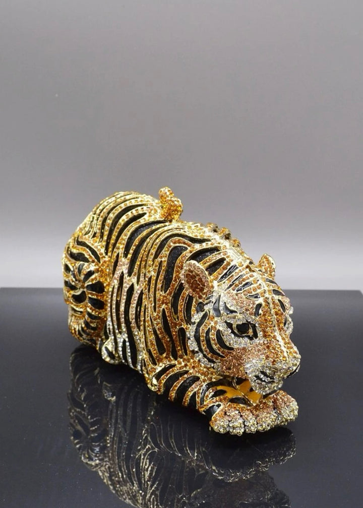 Tiger Shaped Crystals Encrusted Evening Bag