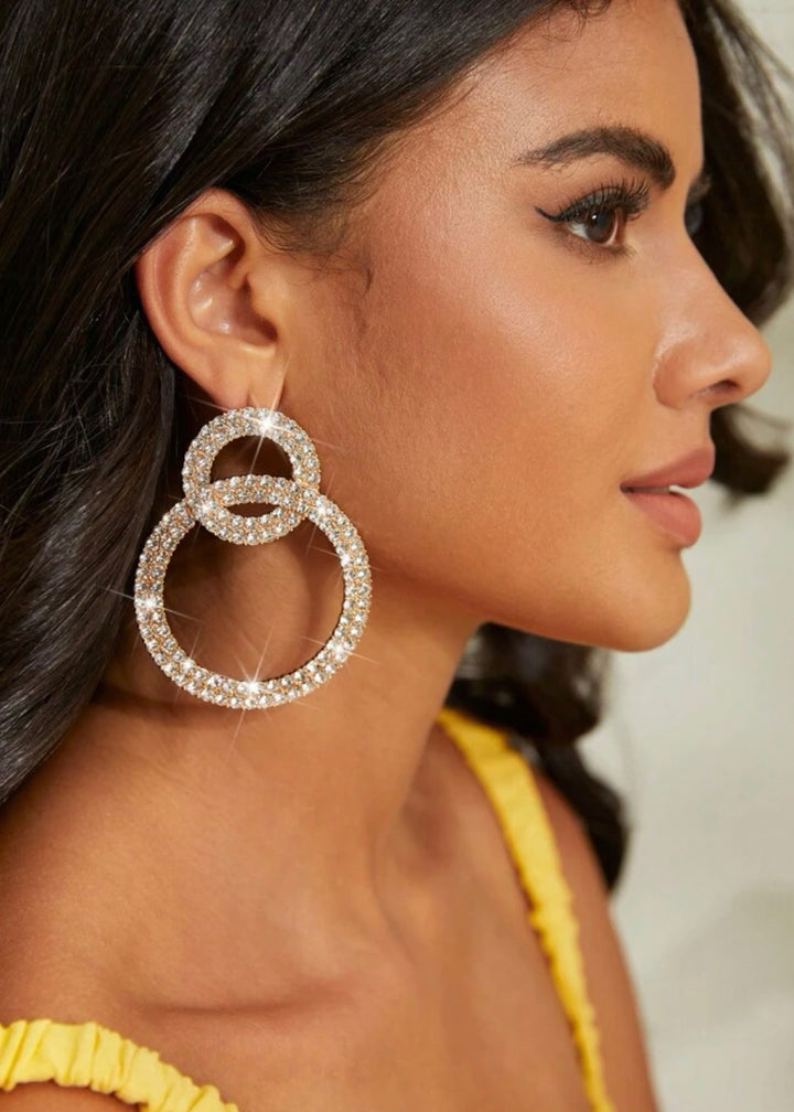 Rhinestone Circle Decor Stud Earrings