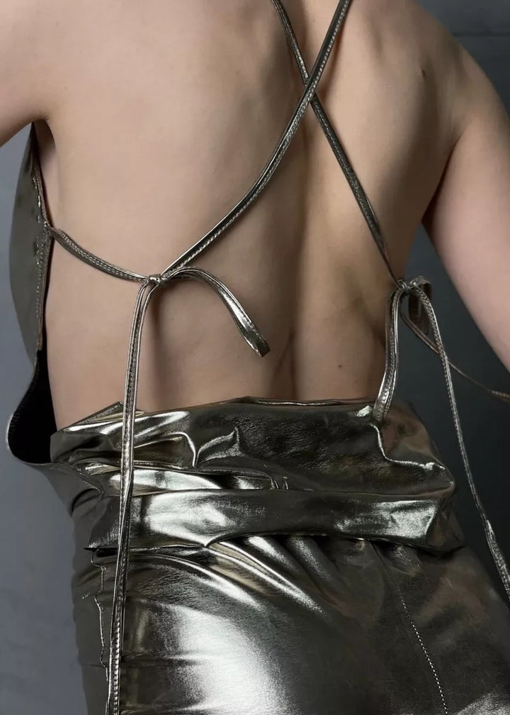 Backless Metallic Slip Dress