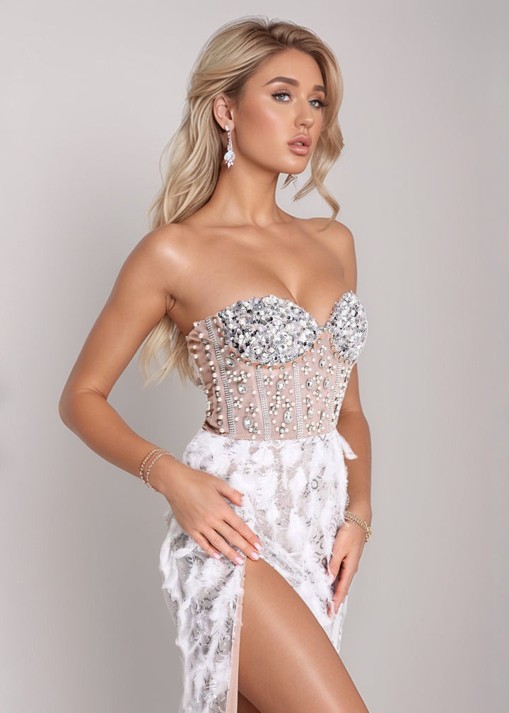 Silvia Feather & Rhinestone Decor Dress