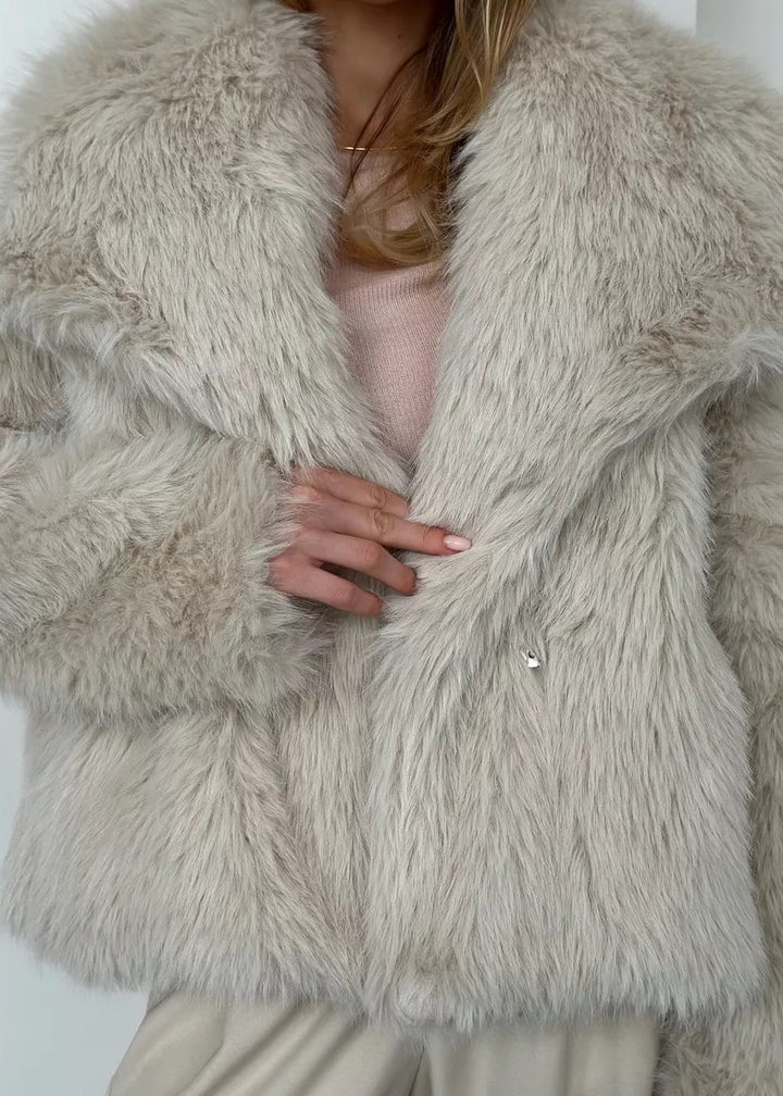 Eco-Fur Lapel Collar Short Jacket