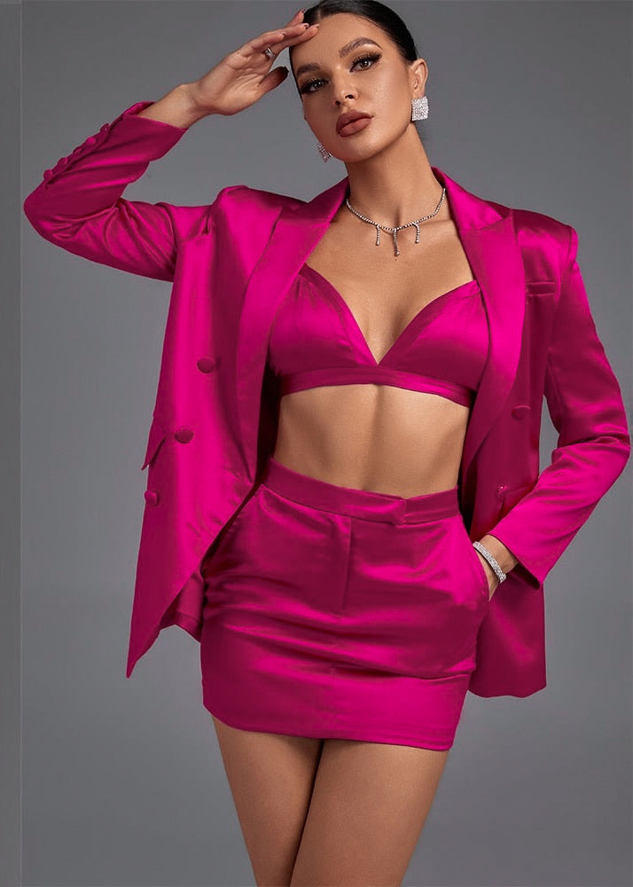Cami Crop Top & Mini Skirt & Blazer Three-Piece Set
