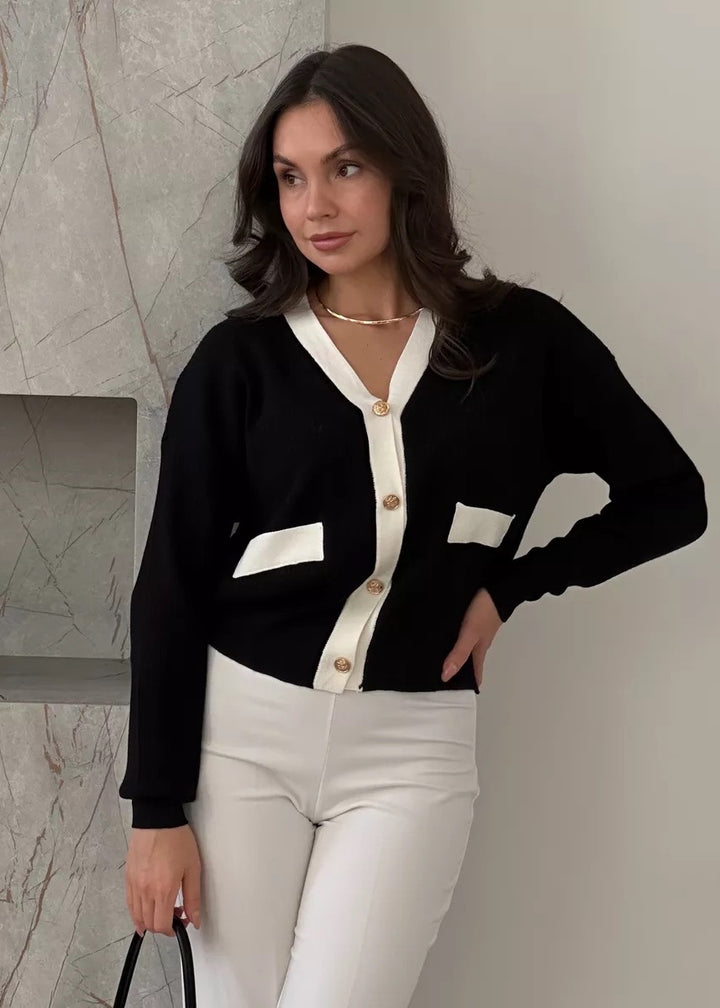 Long-Sleeved Colorblock Cardigan