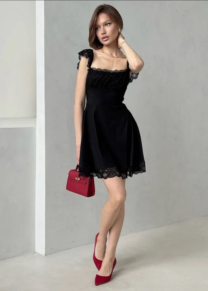 Contrast Lace Ruched Bust Dress