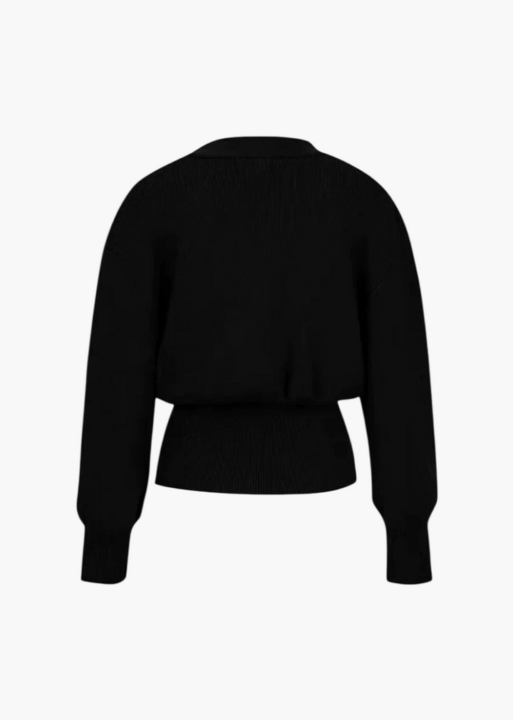 V-Neck Gold Button Rib Knit Cardigan