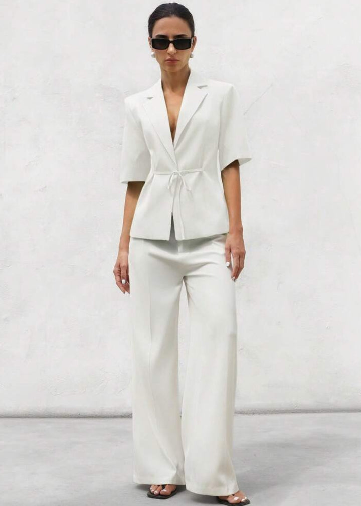 Lapel Neck Short Sleeve Tie Blazer