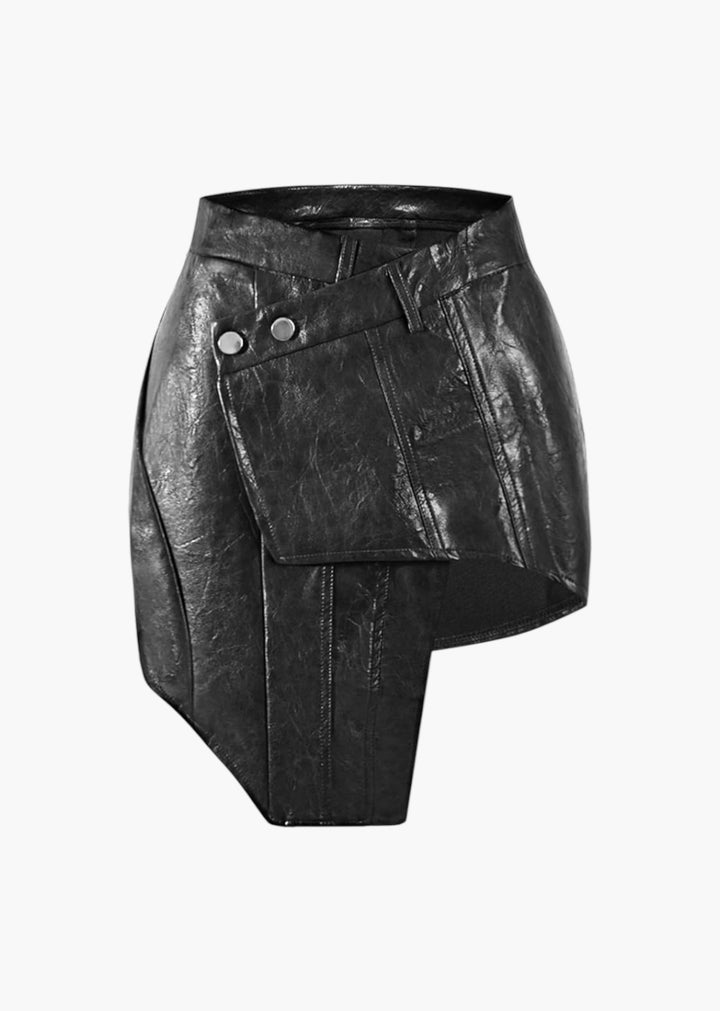 Asymmetrical Eco-Leather Mini Skirt