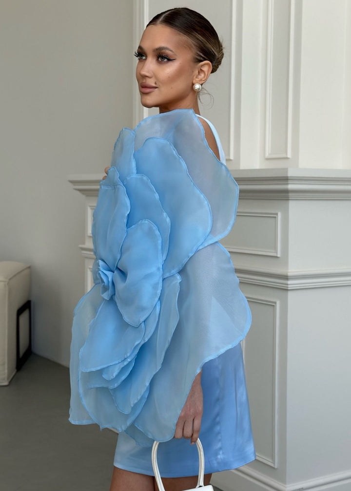 One Shoulder Big Flower Detail Mini Dress