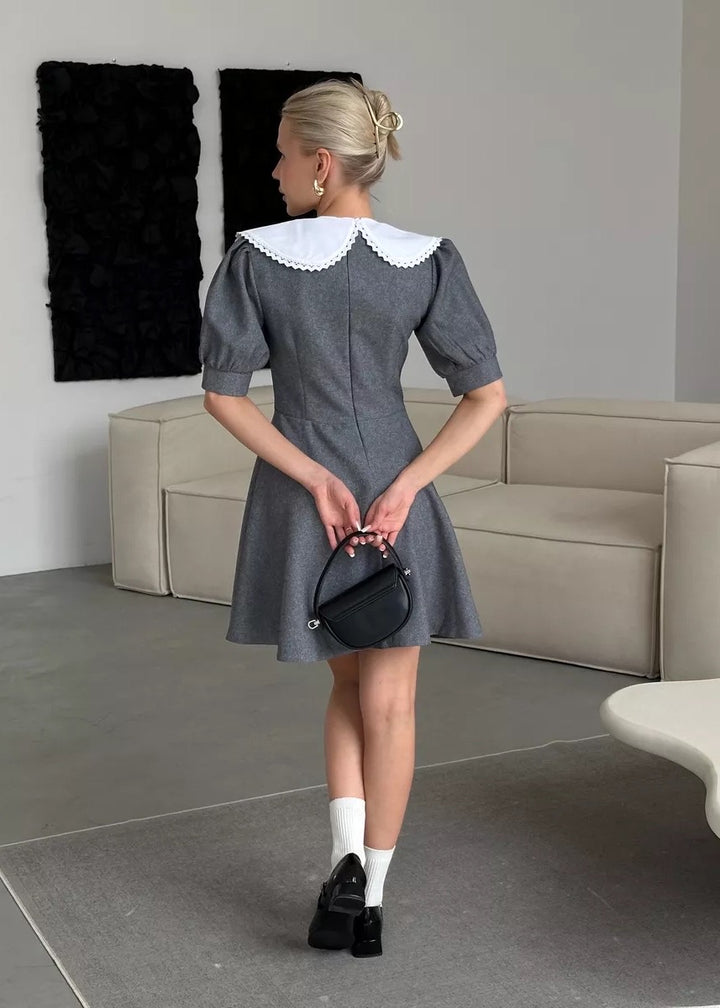 Puritan Collar Puff Sleeve A-Line Mini Dress