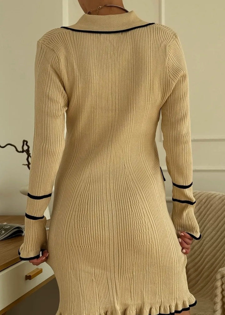 Contrast Edge Long Sleeve Knitted Dress