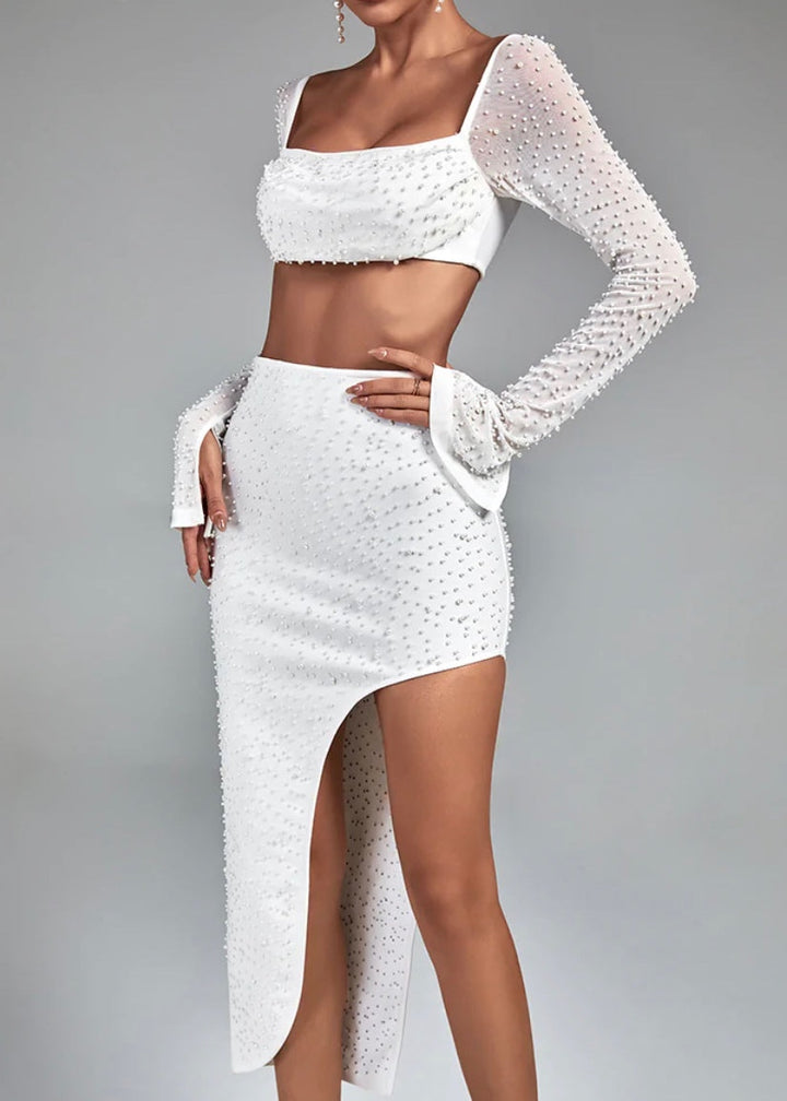 Mesh Beading Pearl Two-Piece Set