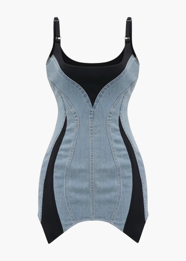 Patsy Contrast Colorblock Denim Mini Dress