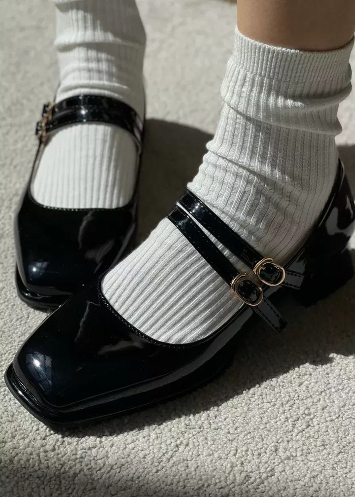 Patent Leather Square Toe Low Heel Shoes