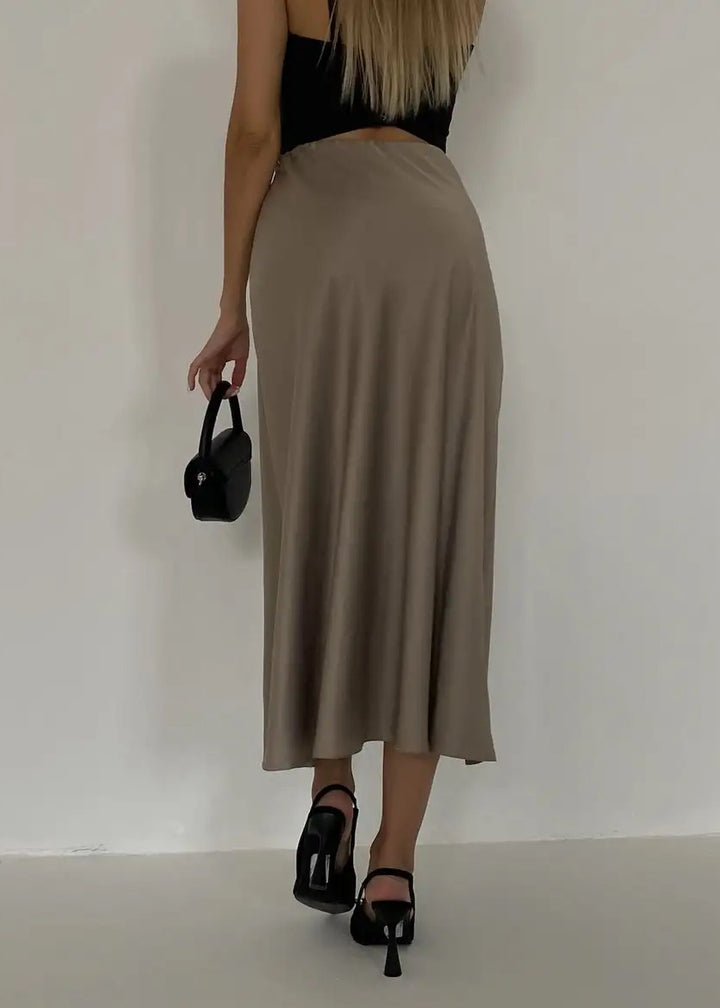 Mermaid Hem Satin Midi Skirt