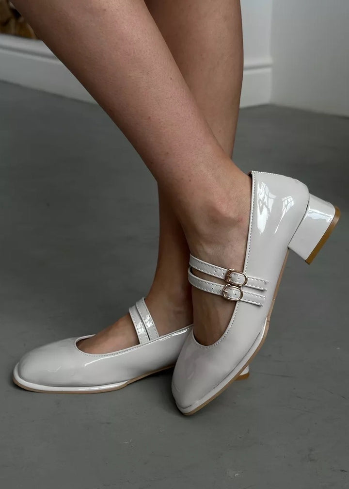 Patent Leather Square Toe Low Heel Shoes