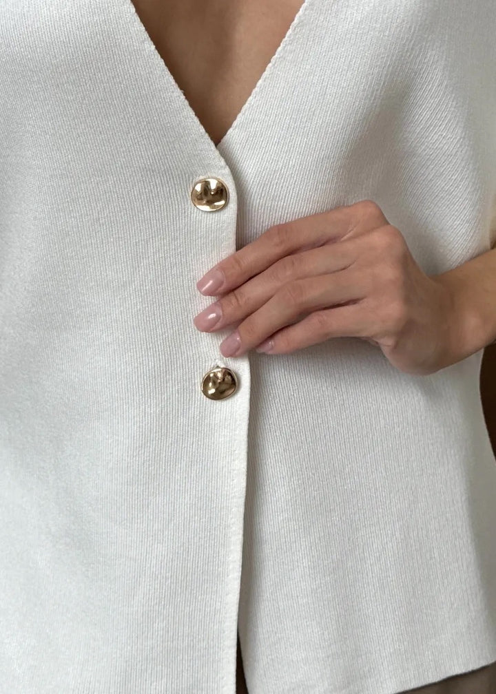 Button-Front V-Neck Loose-Fitting Top