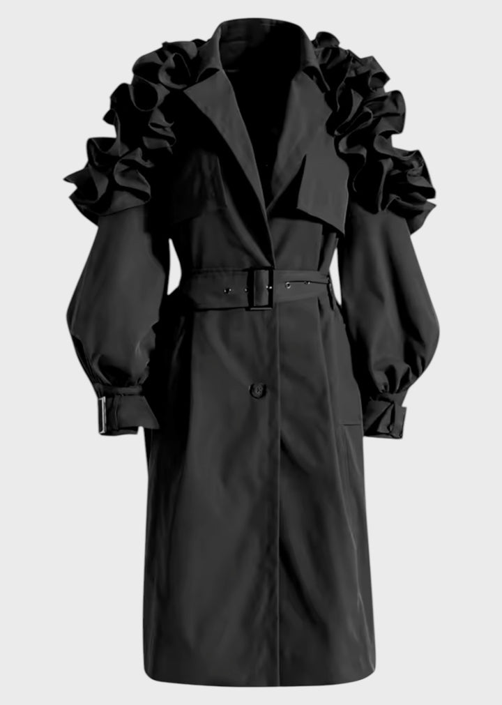 Sybil Ruffle Shoulder Trench Coat