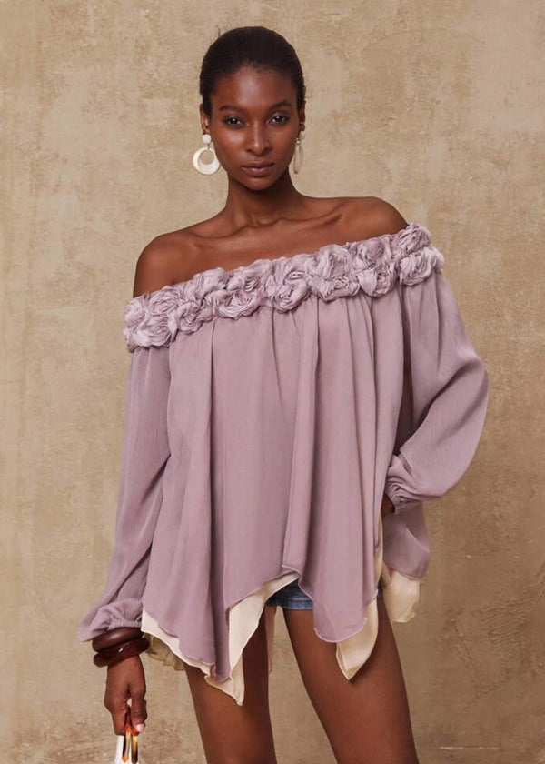 Off-Shoulder 3D Rosette Tunic